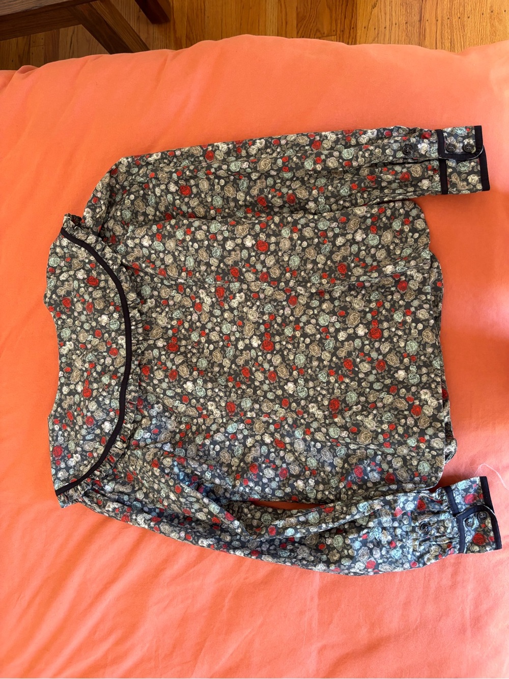Ganni Floral Blouse in Black with Red and White Flowers